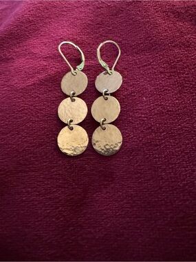 Hammered Disc Drop Earrings - Gold Tone